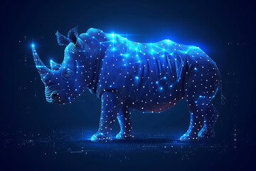 rhino. Digital wireframe polygon illustration. technology of lines and points.