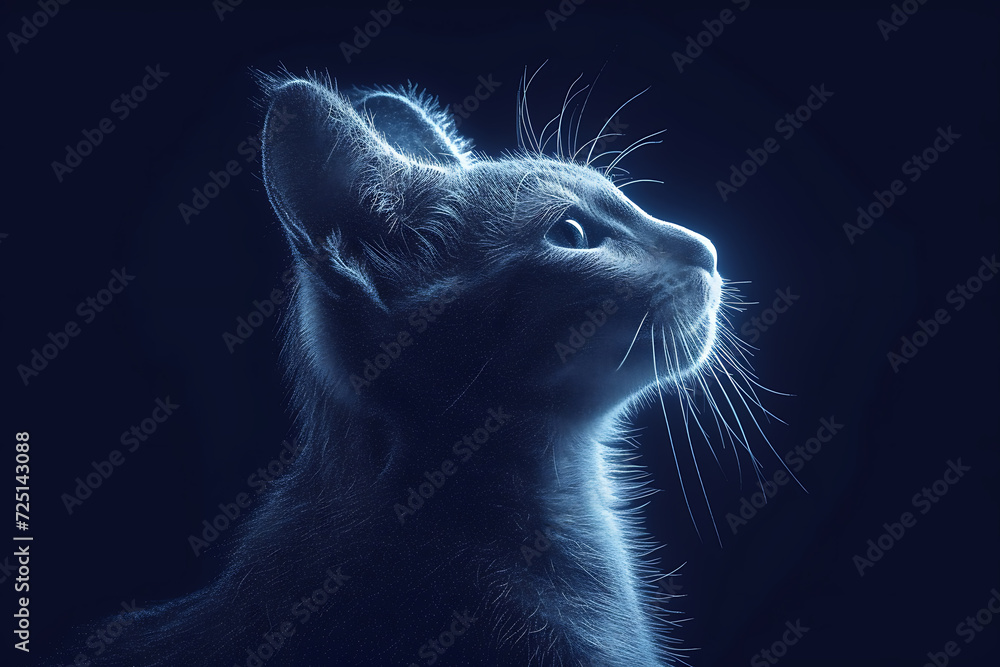 Poster cat. digital wireframe polygon illustration. technology of lines and points.