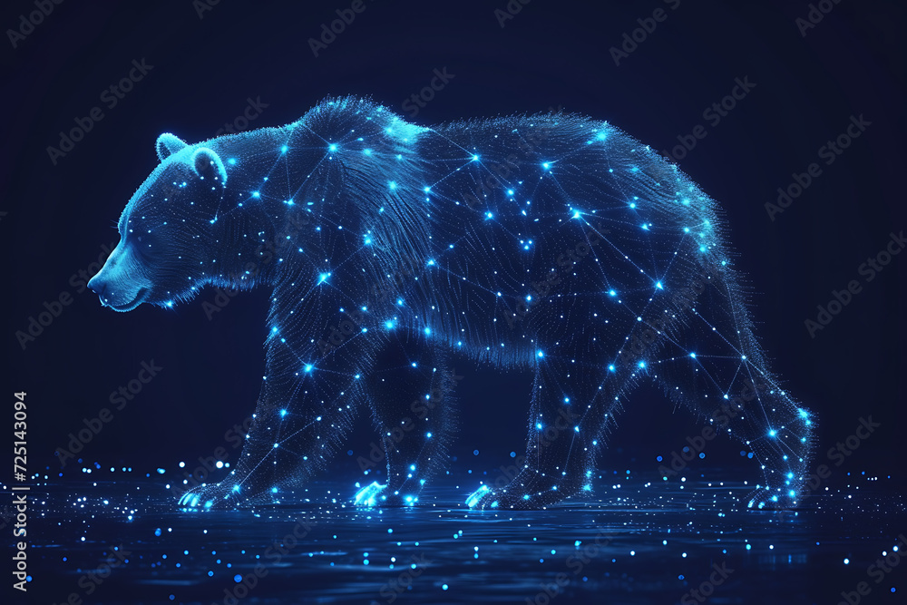Poster bear. digital wireframe polygon illustration. technology of lines and points.