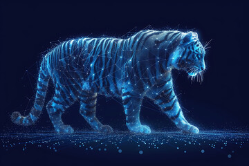 Tiger. Digital wireframe polygon illustration. line and dots technology  . 