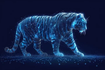 Fotobehang Tiger. Digital wireframe polygon illustration. line and dots technology  .  © Evhen Pylypchuk