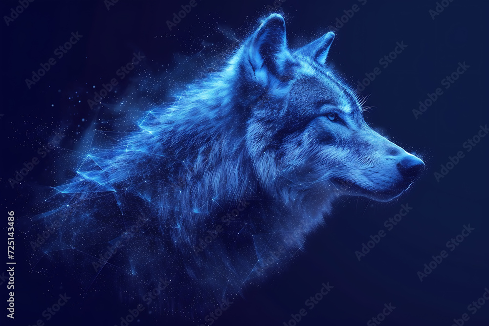 Poster wolf. digital wireframe polygon illustration. technology of lines and points.