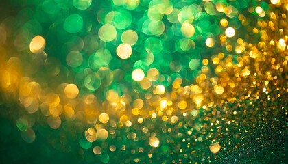 water drops on a glass light boked gold bright Abstract blur bokeh banner background. Gold bokeh on defocused emerald green background - obrazy, fototapety, plakaty