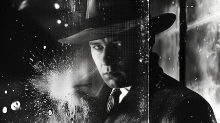 Black and white, gangster in film noir. - obrazy, fototapety, plakaty