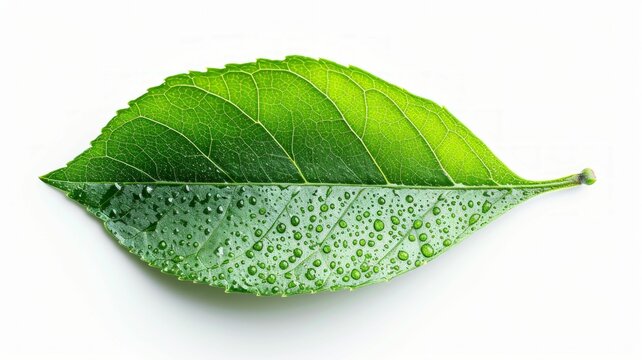 green leaf on a plain white background, symbolizing ecological purity