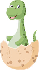 Cute baby brontosaurus cartoon hatching from egg