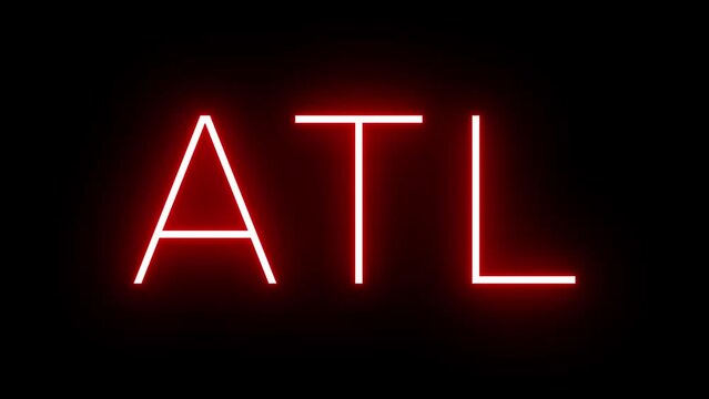 Glowing and blinking red retro neon sign with the three-letter identifier for Atlanta International Airport