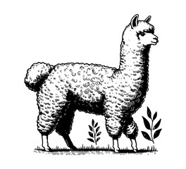 alpaca hand drawn illustration vector graphic