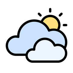 Party cloudy weather icon with flat line style