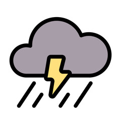 Thunderstorms weather icon with flat line style