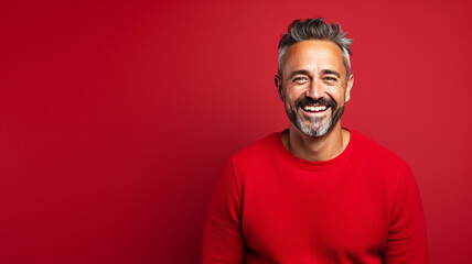 Happy smiling middle aged adult man on a solid background