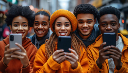Group of young people using their smartphones. 5G, connectivity and telecommunications concept image. 