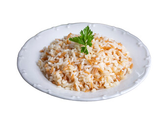 Traditional delicious Turkish food; Turkish style rice pilaf (Turkish name; Tel sehriyeli pirinc pilavi)