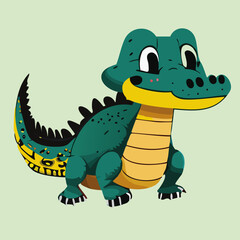 A cute and sad crocodile cub illustration for childrens var 1