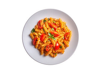 Fusilli pasta, spiral or spirali pasta with tomato sauce  - Italian food style