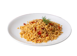 Bulgur pilaf with quinoa, food concept photo. Turkish name; kinoali bulgur pilavi