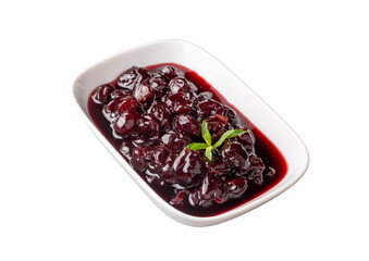 Jars with freshly homemade cherry jam, sour cherry jam, Turkish name; Visne receli