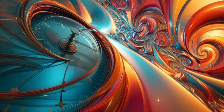 Visualize an abstract representation of time displayed in parallel, forming a visually stunning and dynamic background. The design features a combination of abstract elements, vibrant hues, and paral