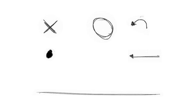 Grunge, animated  paint and pen textures on a white background.