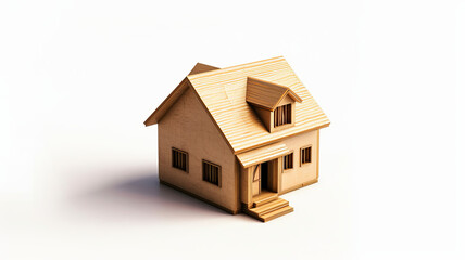 Obraz na płótnie Canvas Minimalistic isometric wooden house model on a plain background, AI Generative.