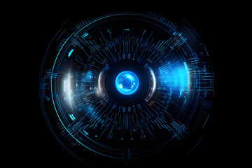 futuristic Eye scan, eyeball technology, hitech line, digital element, blue neon.