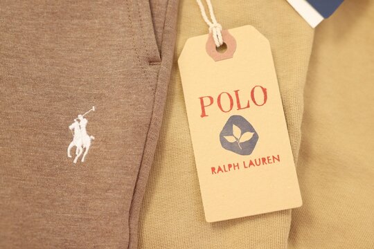 Leiden, Netherlands - December 6, 2023: Polo Ralph Lauren clothing tag on garment, top view