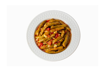 Traditional delicious Turkish food; Green beans with olive oil; Turkish name; Zeytinyagli taze fasulye