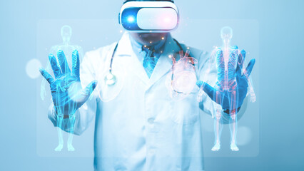 VR concept. In futuristic operating rooms, doctors don VR headsets, immersing themselves in VR...