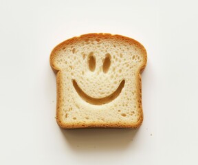A slice of bread loaf, with a cute smiling face on it