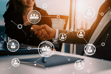 Human Resources Recruitment and People Networking Concept. Modern graphic interface showing...