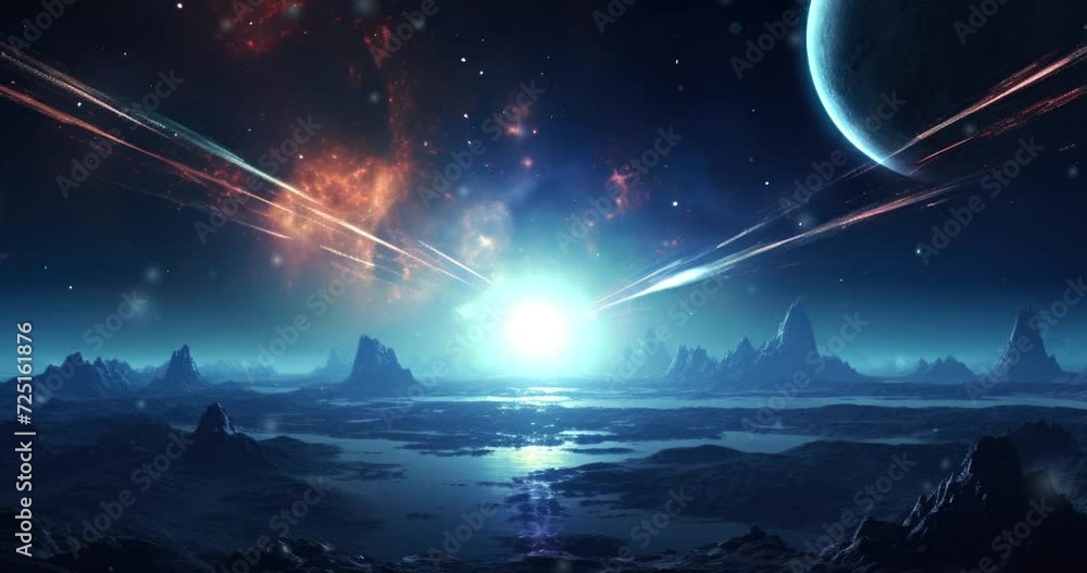Wall mural landscape of an amazing alien unknown planet in far space.