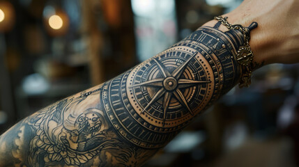 Compass tattoo on a man's arm