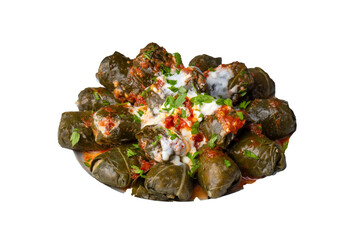 Stuffed collard greens with boiled leaves, traditonal turkish black sea region food, sarma, dolma (Turkish name; Kara lahana sarmasi)