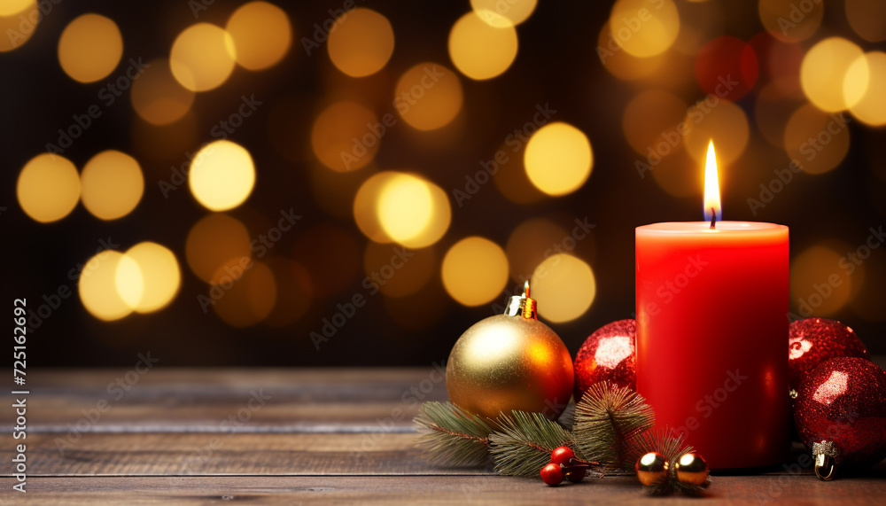 Poster Glowing candle illuminates dark winter night, celebrating Christmas season generated by AI