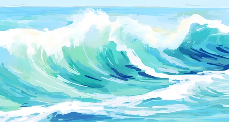 Crédence de cuisine en verre imprimé Turquoise the large blue ocean waves are breaking
