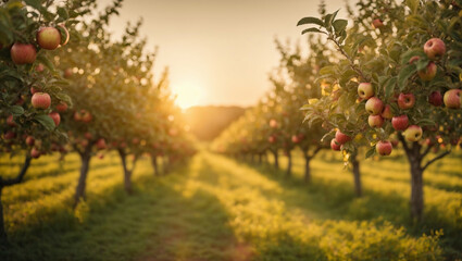 Sunset Serenity: Apple Orchard Beauty during the Golden Hour