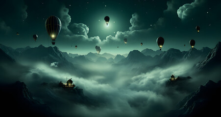 an image of some hot air balloons in the night