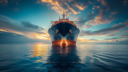 Obraz premium ship in the sea,,,trade, maritime carrier vessel, concept, courier, distribution, commerce, logistic transportation transport at sea cargo ship, shipping