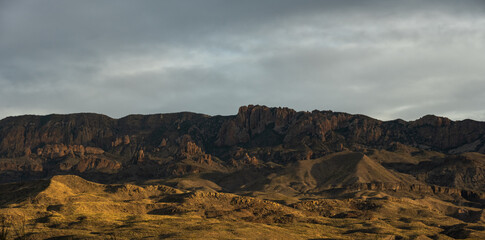 Chisos Mountains and Foothills Washed In Golden Late Evening Light