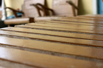 Close up view of vintage wooden chairs