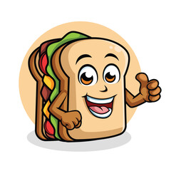 Sandwich Cartoon Character Thumbs up vector illustration - Happy cute Sandwich cartoon mascot