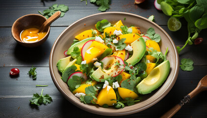 Fresh, healthy vegetarian salad a gourmet meal of organic ingredients generated by AI