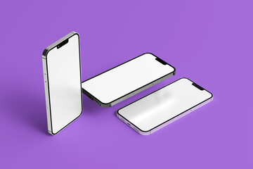 phone device mockup with purple background and minimal scene