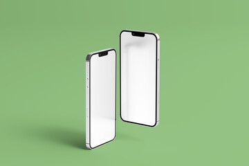 mobile device mockup with green background and minimal scene