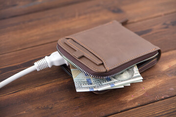 Wallet with dollar bills and plugs