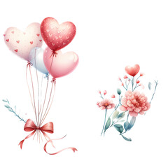 heart balloons and flowers transparent background