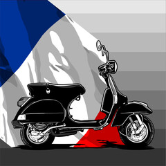 scooter silhouette vector with french flag background