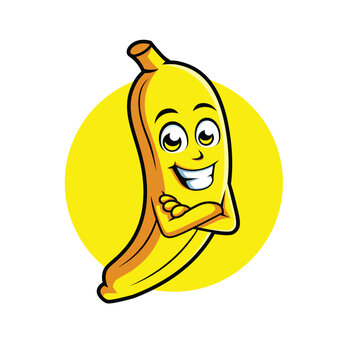 Banana Cartoon Character cross arm vector illustration - Happy cute Banana cartoon mascot