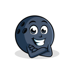Bowling Ball Cartoon Character cross arm vector illustration - Happy cute Bowling Ball cartoon mascot