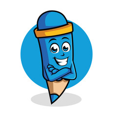 Pencil Cartoon Character cross arm vector illustration - Happy cute Pencil cartoon mascot